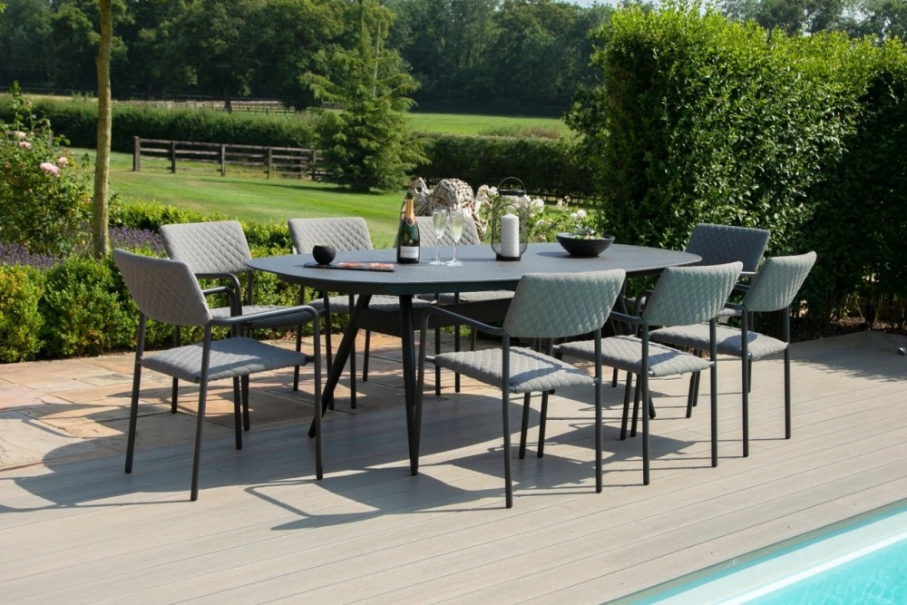 Maze Lounge Outdoor Bliss Flanelle Fabric 8 Seat Oval Dining Set