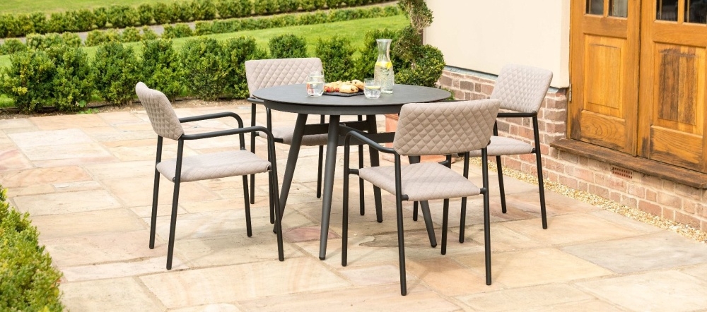 Maze Lounge Outdoor Bliss Taupe Fabric 4 Seat Round Dining Set