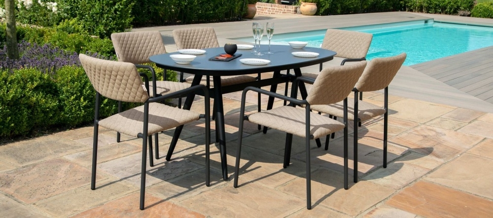 Maze Lounge Outdoor Bliss Taupe Fabric 6 Seat Oval Dining Set