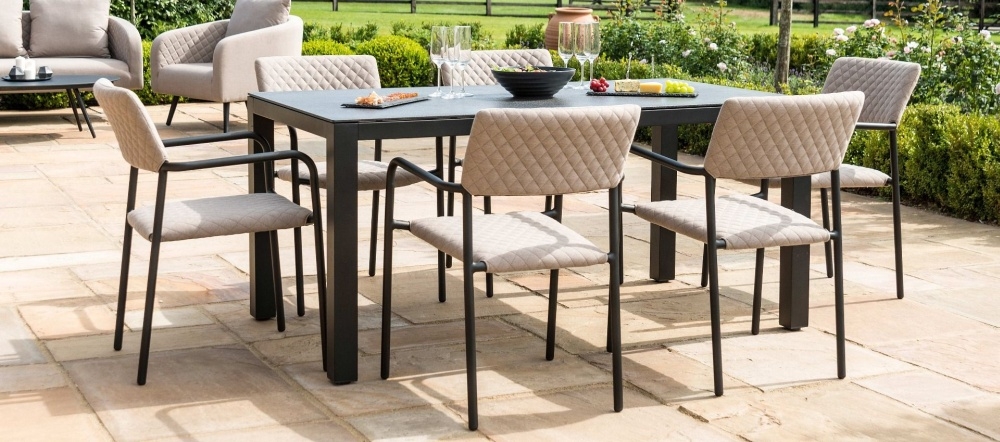 Maze Lounge Outdoor Bliss Taupe Fabric 6 Seat Rectangular Dining Set