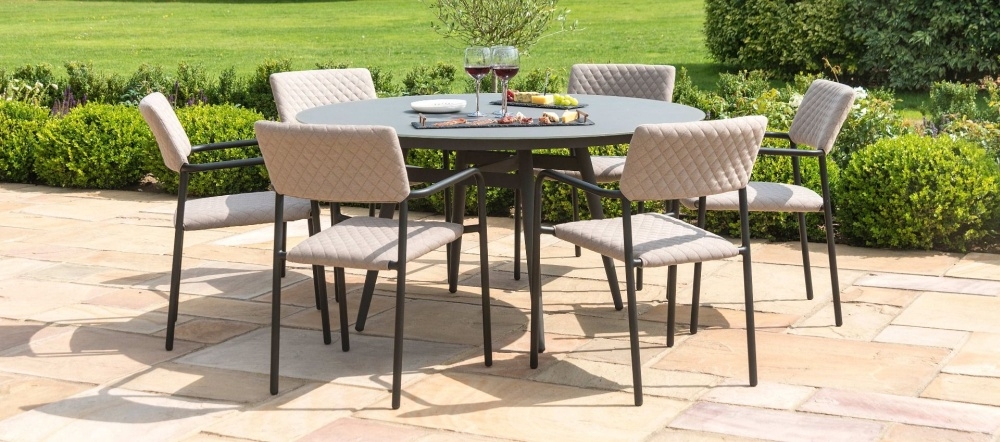 Maze Lounge Outdoor Bliss Taupe Fabric 6 Seat Round Dining Set