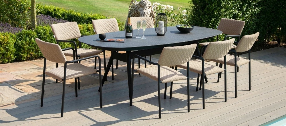 Maze Lounge Outdoor Bliss Taupe Fabric 8 Seat Oval Dining Set