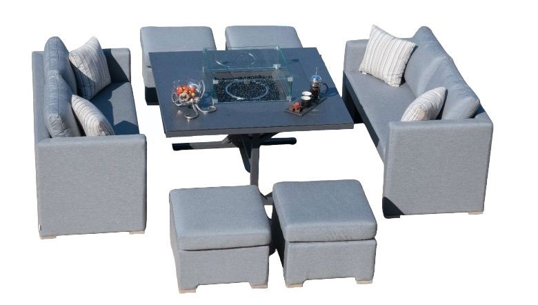 Maze Lounge Outdoor Fuzion Flanelle Fabric Cube Sofa Set With Fire Pit