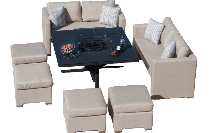 Maze Lounge Outdoor Fuzion Taupe Fabric Cube Sofa Set With Fire Pit