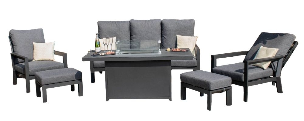 Maze Manhattan Reclining 3 Seat Sofa Set With Fire Pit Table And Footstools