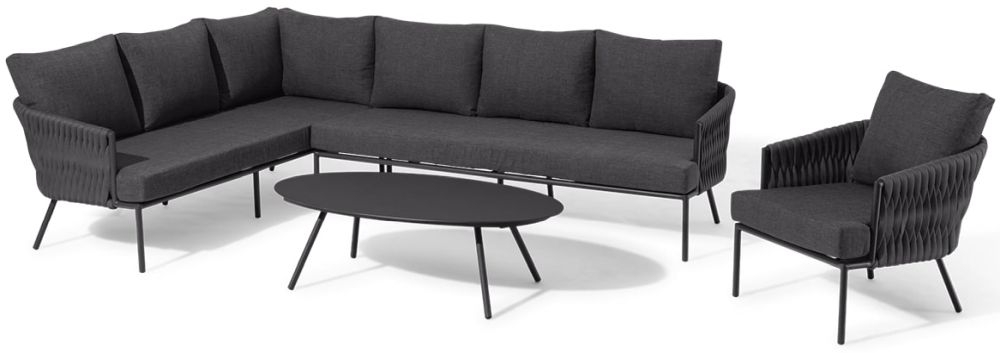 Maze Marina Charcoal Corner Sofa Set With Oval Coffee Table
