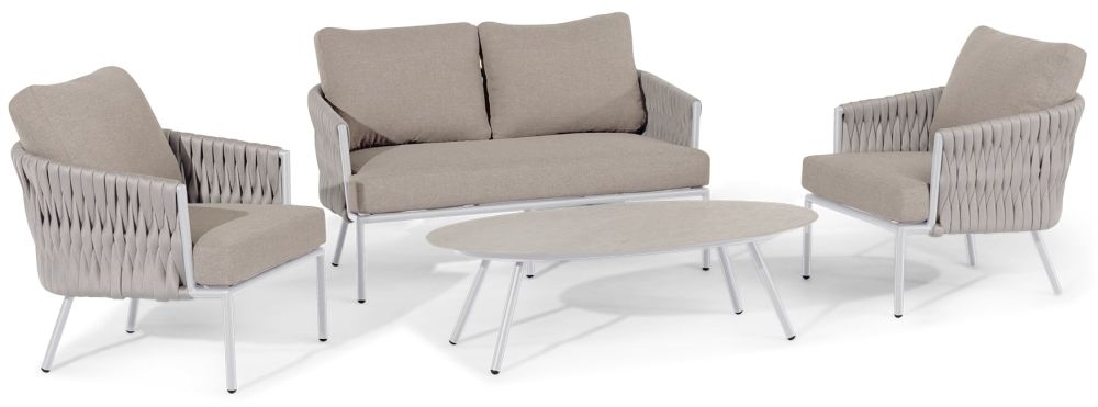 Maze Marina Sandstone 2 Seat Sofa Set With Oval Coffee Table