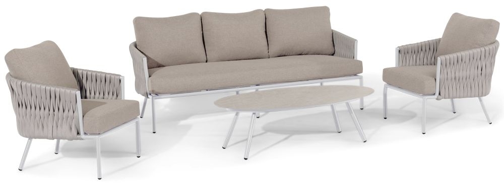 Maze Marina Sandstone 3 Seat Sofa Set With Oval Coffee Table
