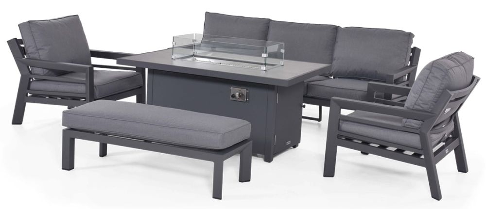 Maze New York Grey 3 Seat Sofa Set With Fire Pit Dining Table