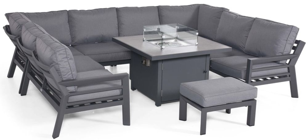 Maze New York Grey U Shape Sofa Set With Fire Pit Table And Footstool