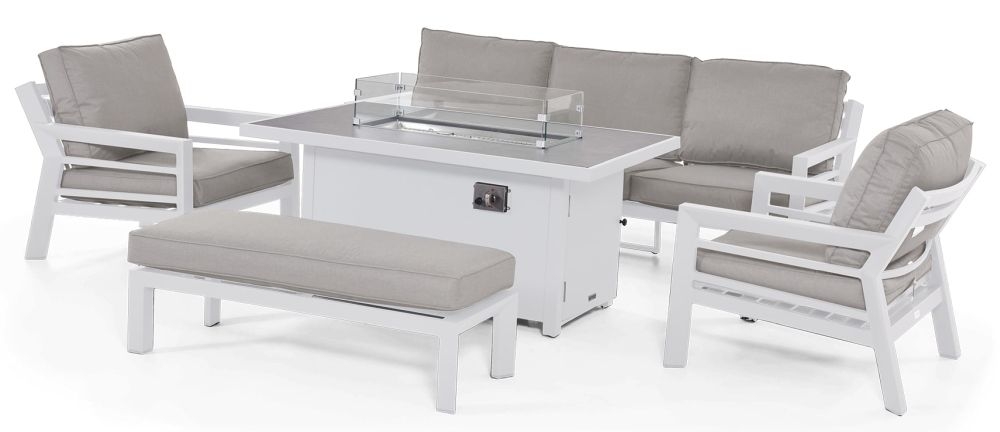 Maze New York White 3 Seat Sofa Set With Fire Pit Dining Table