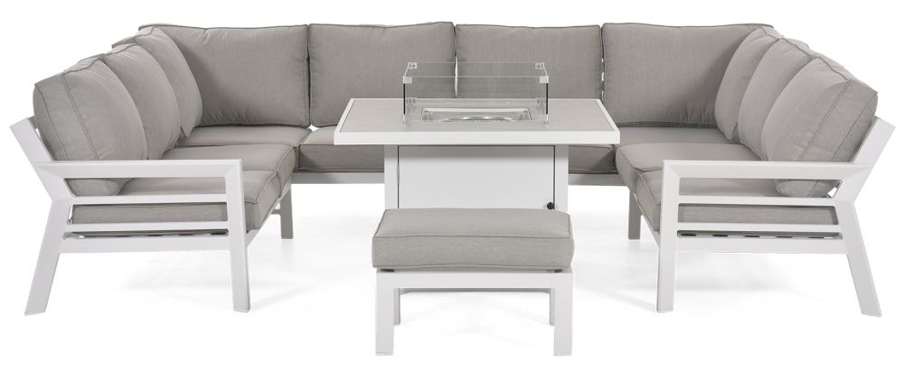 Maze New York White U Shape Sofa Set With Fire Pit Table And Footstool