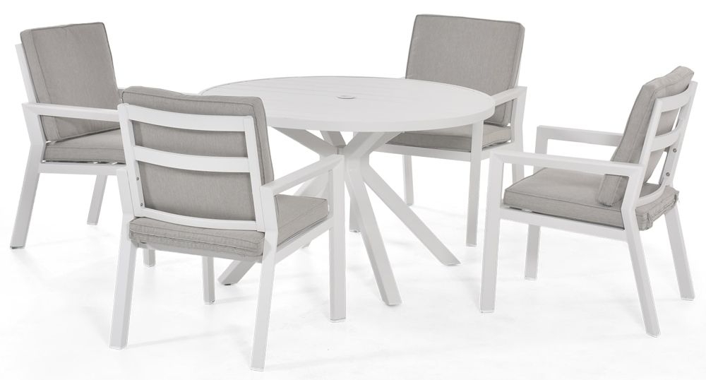 Maze New York White 4 Seat Round Dining Set