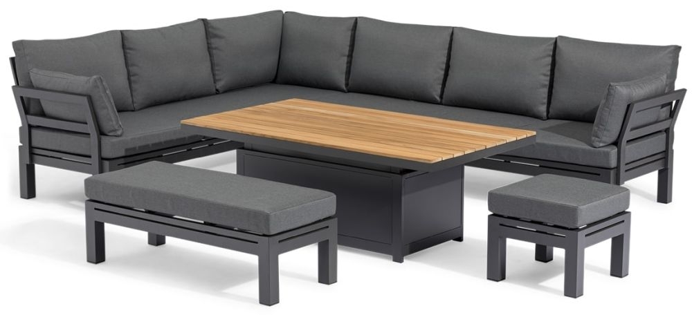 Maze Oslo Charcoal Corner Sofa With Teak Gas Lift Rectangular Rising Table