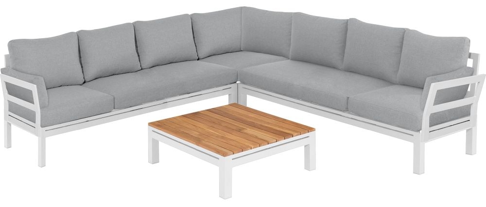 Maze Oslo Large White Corner Sofa With Teak Coffee Table