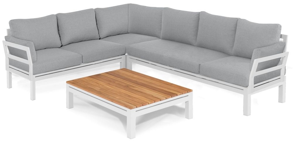 Maze Oslo White Corner Sofa With Teak Rectangular Coffee Table