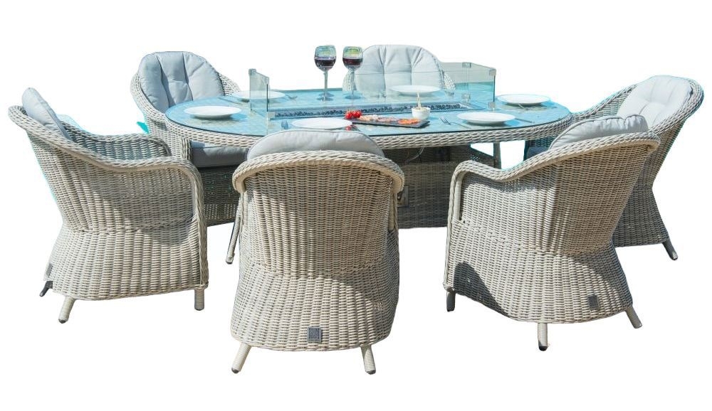 Maze Oxford Heritage 6 Seat Oval Rattan Fire Pit Dining Set