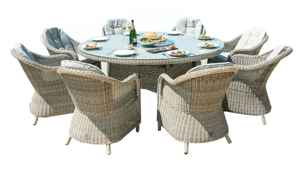 Maze Oxford Heritage 8 Seat Round Rattan Fire Pit Dining Set With Lazy Susan