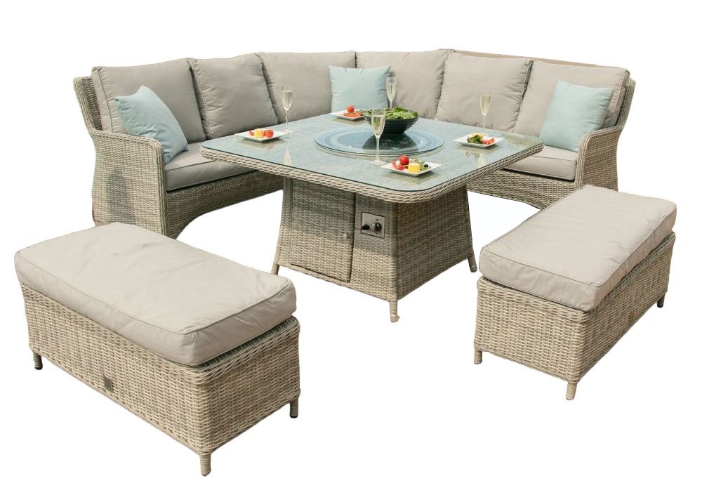 Maze Oxford Royal Rattan Corner Dining Sofa Set With Fire Pit Table