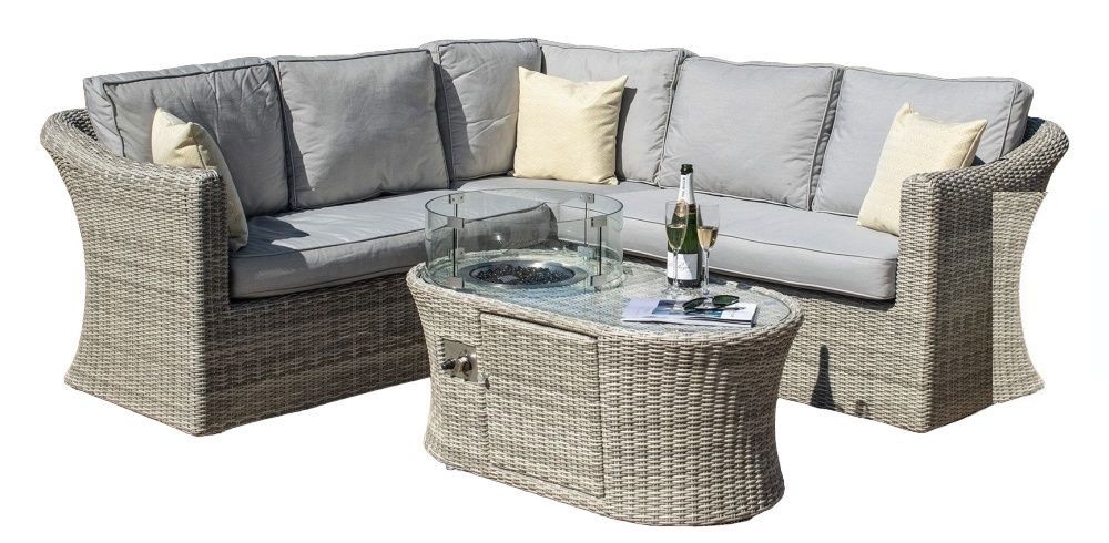Maze Oxford Small Rattan Corner Sofa Set With Fire Pit Coffee Table
