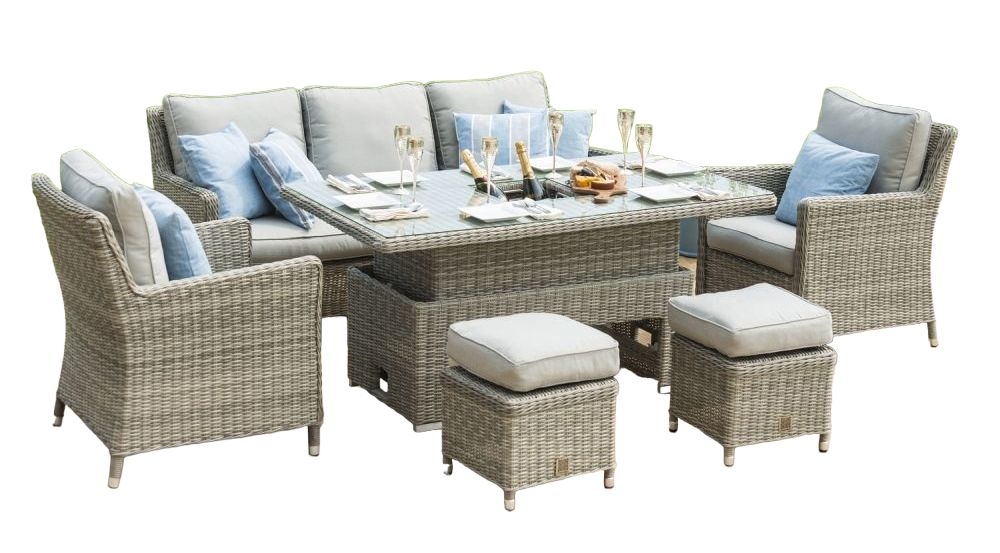 Maze Oxford Rattan Sofa Dining Set With Ice Bucket And Rising Table