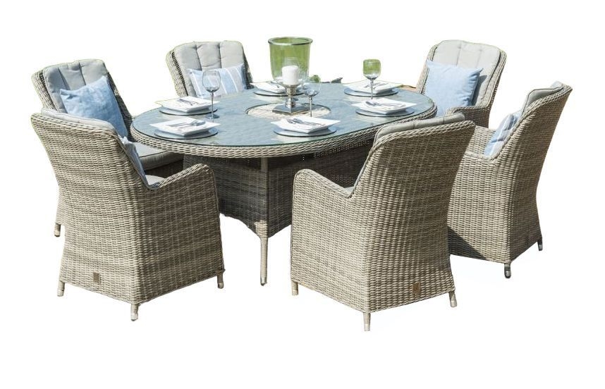 Maze Oxford Venice 6 Oval Rattan Dining Set With Ice Bucket And Lazy Susan