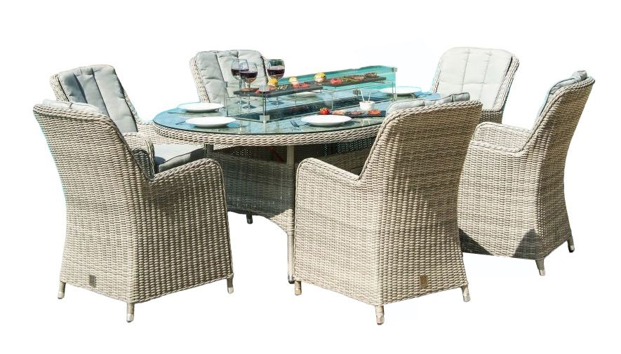 Maze Oxford Venice 6 Seat Oval Rattan Fire Pit Dining Set