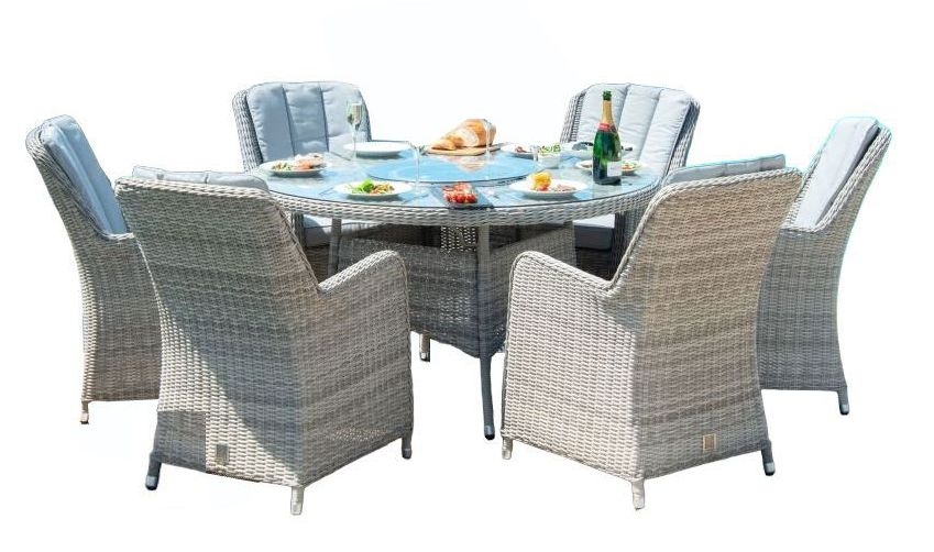 Maze Oxford Venice 6 Seat Round Rattan Fire Pit Dining Set With Lazy Susan