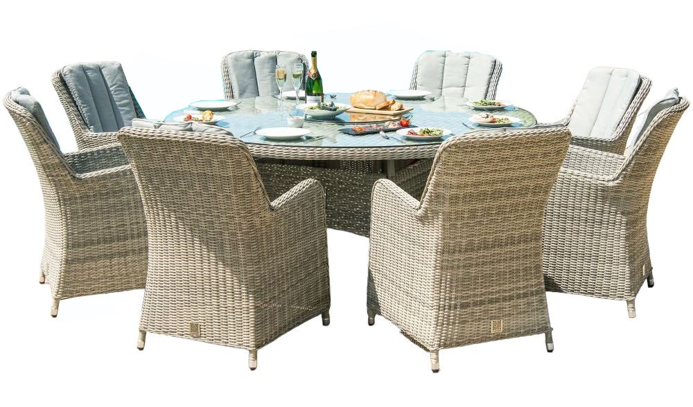 Maze Oxford Venice 8 Seat Round Rattan Fire Pit Dining Set With Lazy Susan