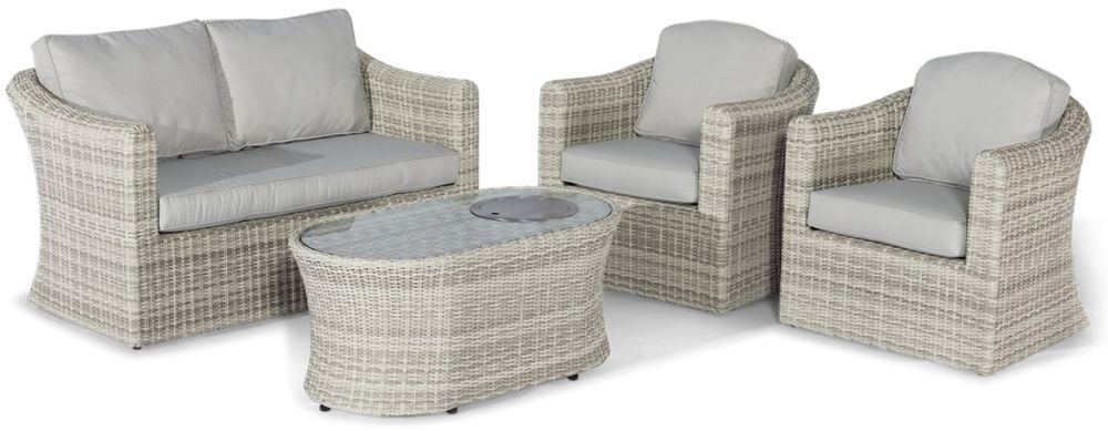 Maze Oxford 2 Seat Light Grey Rattan Sofa With Armchairs And Fire Pit Coffee Table