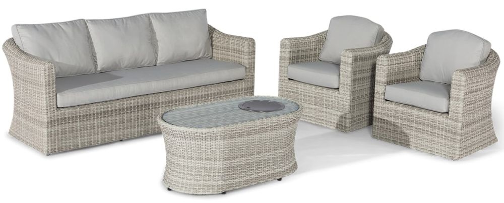 Maze Oxford 3 Seat Light Grey Rattan Sofa With Armchairs And Fire Pit Coffee Table