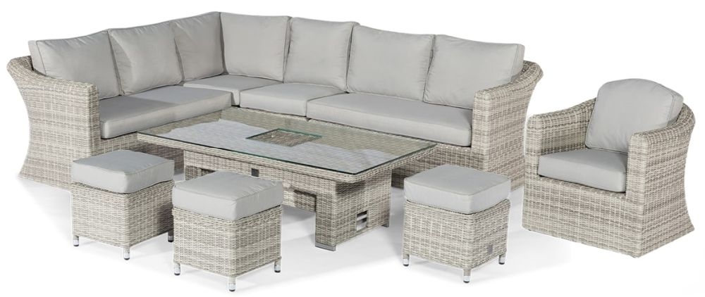 Maze Oxford Deluxe Light Grey Rattan Corner Dining Set With Rising Table And Armchair