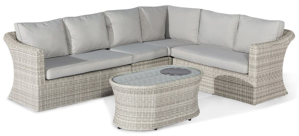 Maze Oxford Large Light Grey Rattan Corner Sofa Set With Fire Pit Coffee Table