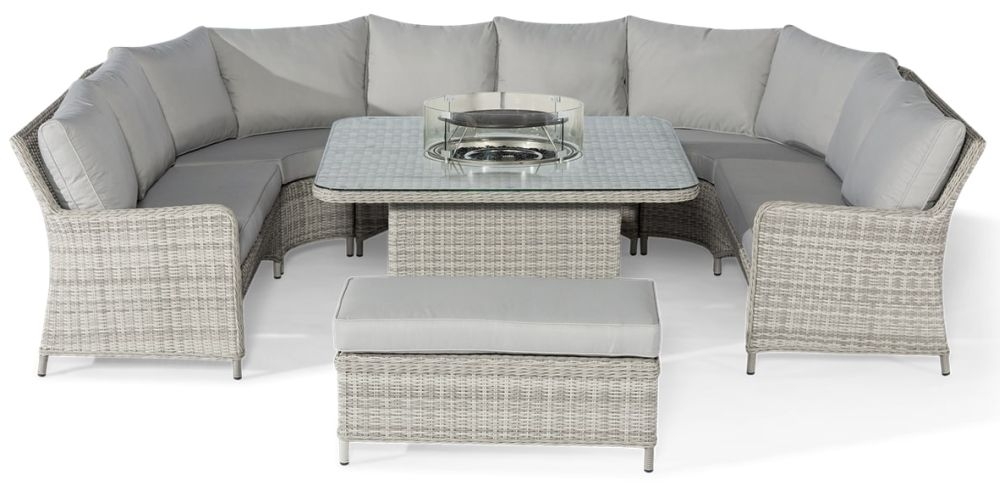 Maze Oxford Royal Light Grey U Shape Rattan Sofa Set With Gas Fire Pit Table