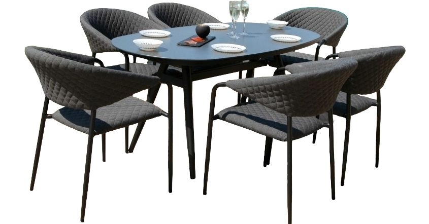 Maze Lounge Outdoor Pebble Charcoal Fabric 6 Seat Oval Dining Set