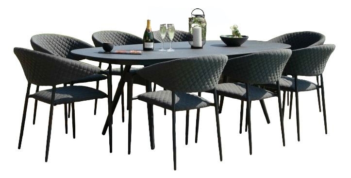 Maze Lounge Outdoor Pebble Charcoal Fabric 8 Seat Oval Dining Set