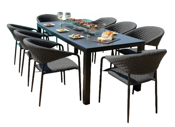 Maze Lounge Outdoor Pebble Charcoal Fabric 8 Seat Rectangular Dining Set With Fire Pit Table