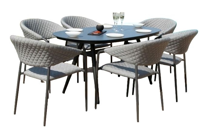 Maze Lounge Outdoor Pebble Flanelle Fabric 6 Seat Oval Dining Set
