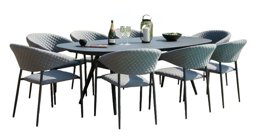 Maze Lounge Outdoor Pebble Flanelle Fabric 8 Seat Oval Dining Set