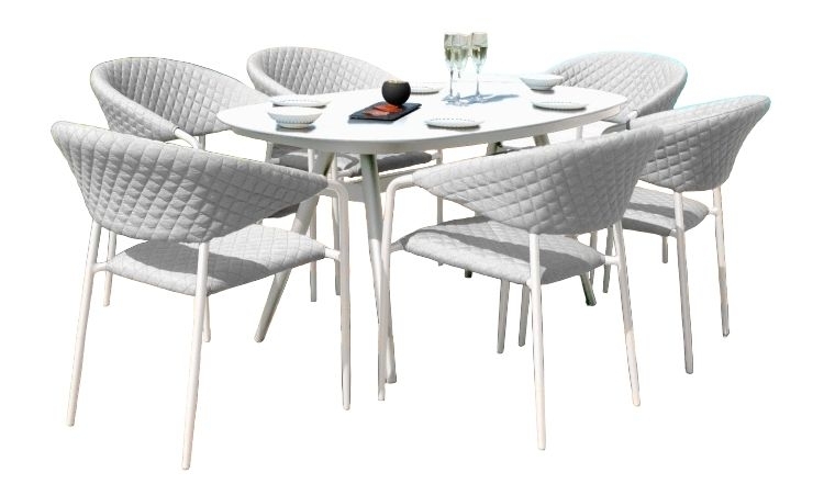 Maze Lounge Outdoor Pebble Lead Chine Fabric 6 Seat Oval Dining Set