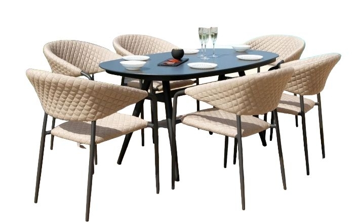 Maze Lounge Outdoor Pebble Taupe Fabric 6 Seat Oval Dining Set