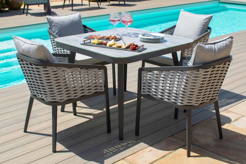 Maze Portofino 4 Seat Square Rattan Dining Set With Rope Weave