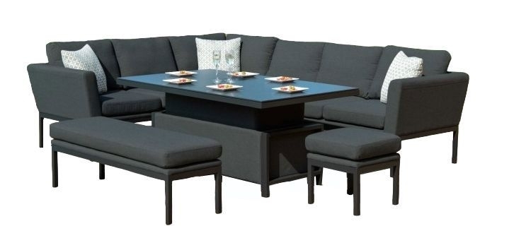Maze Lounge Outdoor Pulse Charcoal Fabric Rectangular Corner Dining Set With Rising Table