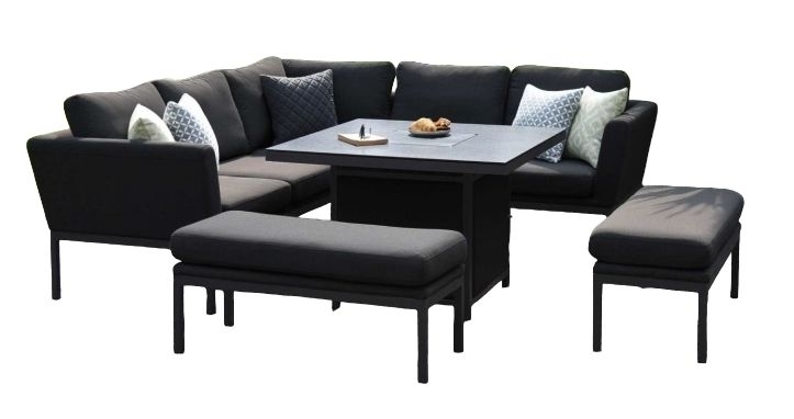 Maze Lounge Outdoor Pulse Charcoal Fabric Square Corner Dining Set With Fire Pit Table
