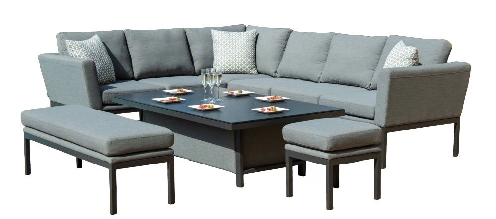 Maze Lounge Outdoor Pulse Flanelle Fabric Rectangular Corner Dining Set With Rising Table