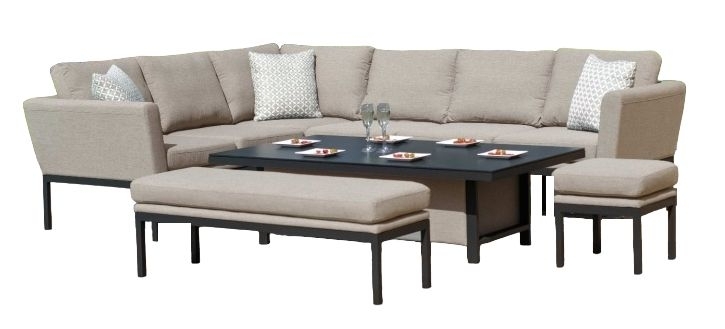 Maze Lounge Outdoor Pulse Taupe Fabric Rectangular Corner Dining Set With Rising Table