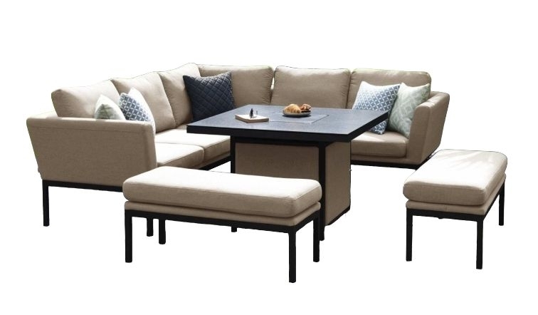 Maze Lounge Outdoor Pulse Taupe Fabric Square Corner Dining Set With Fire Pit Table