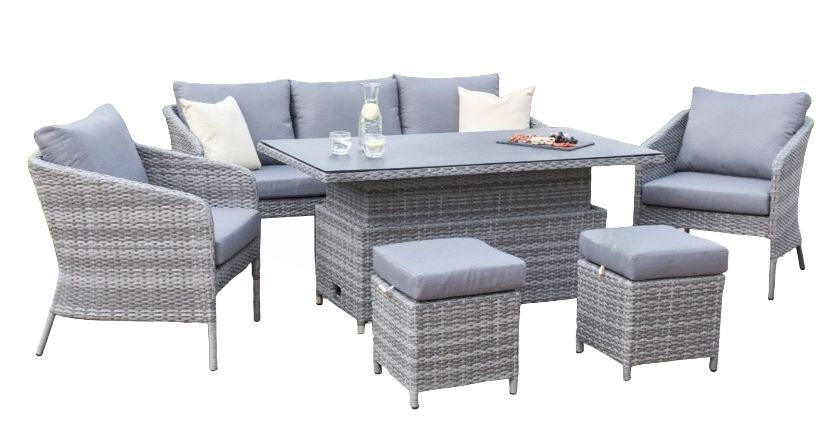 Maze Santorini Rattan Sofa Dining Set With Rising Table