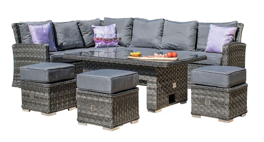 Maze Victoria Rectangular Rattan Corner Dining Set With Rising Table