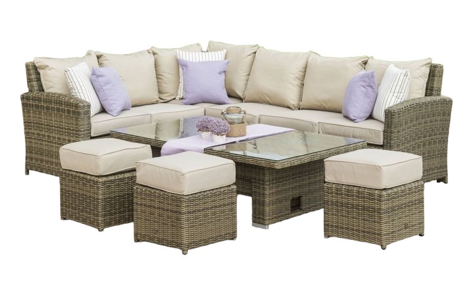 Maze Winchester Rattan Corner Dining Set With Rising Table